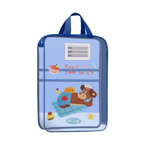 Handheld Book Carrying Bag 3 Compartments File Organiser-Blue