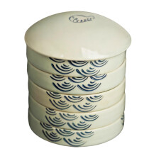5Well Ceramic Watercolor Mixing Palette with Lid, Smooth Surface, Chinese Style Tray for Artists