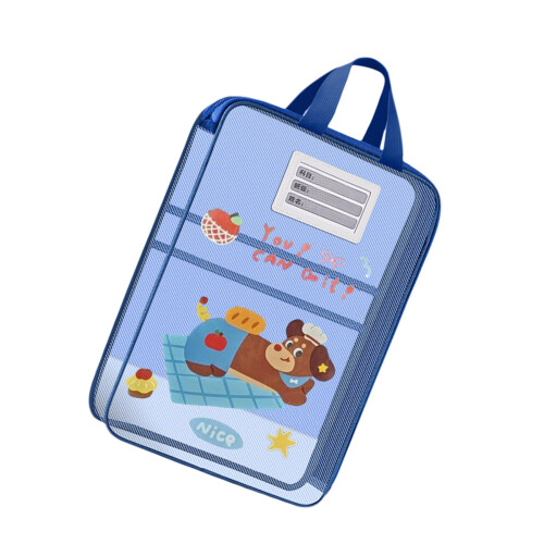 Handheld Book Carrying Bag 3 Compartments File Organiser-Blue