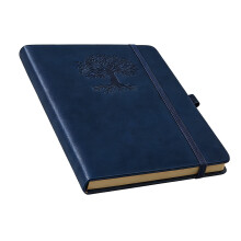 Antique PU Leather Notebook 160 Pages Lined Portable-Navy Blue