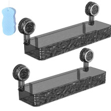 No Drill Suction Cup Shelf for Bathroom and Kitchen, Reusable SpaceSaving Wall Organizer Pack of 2 AGrey
