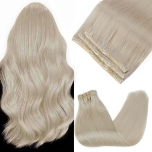 Platinum Blonde Human Hair Clip In Extensions 20 Inch Featherlight Lace Design Real Volume Boost