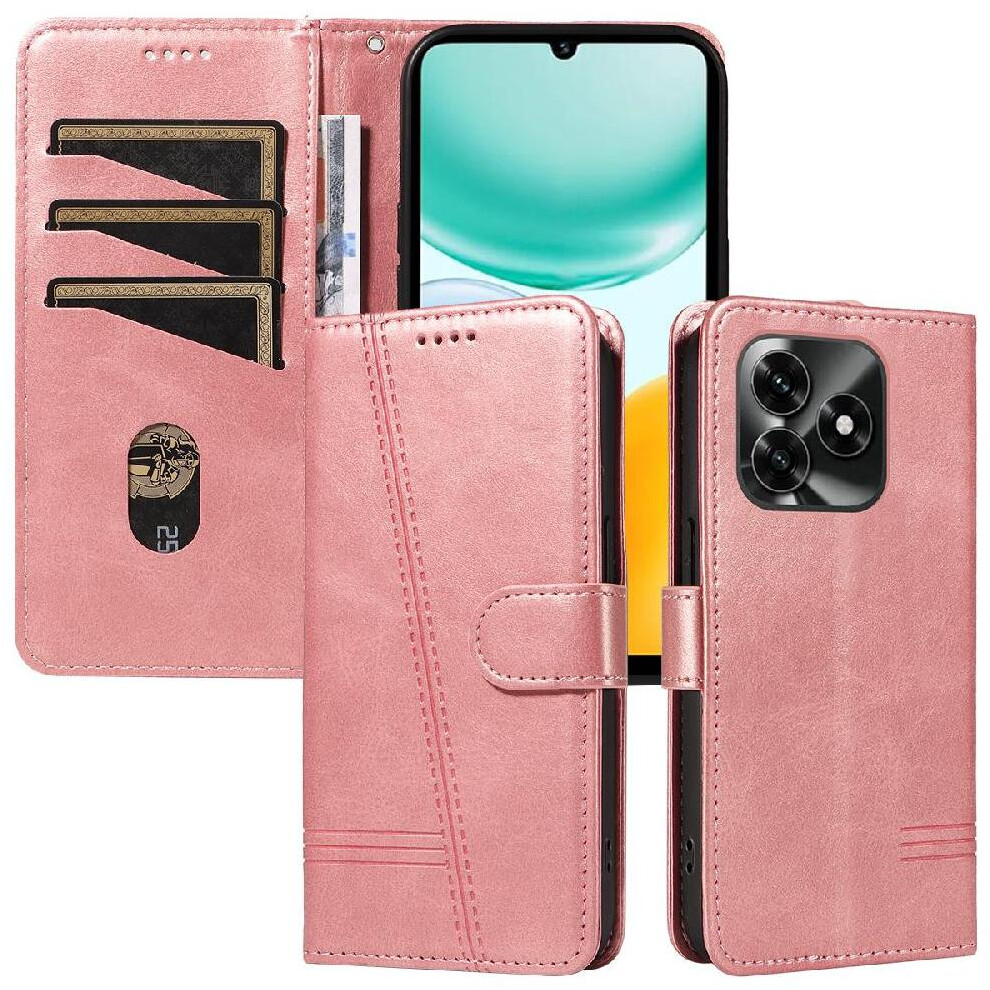 Filp Case For Honor X5c Plus Wallet Phone Case With Credit Card Slot Pressed Pu Leather Detachable Bracelet Black 764563345052