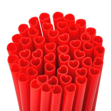 Heart Shaped Straws 50 Pack, Red Valentine Straws with Romantic Design, Individually Wrapped for Wedding and Party Drinks