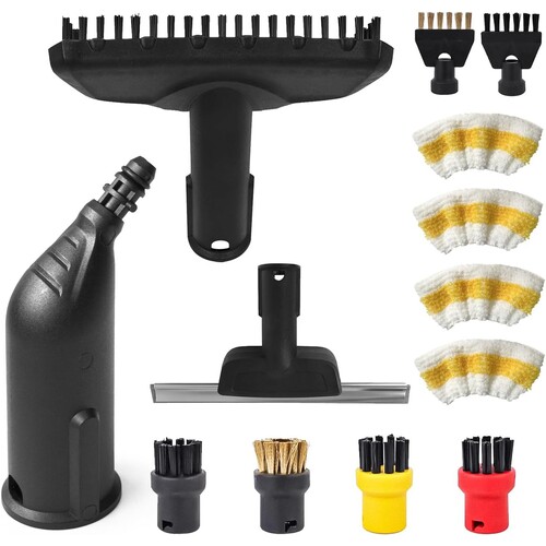 (Set 4) Karcher dampmopptilbehør: Vaskbare pads, runde børster og kraftig kobberbørste