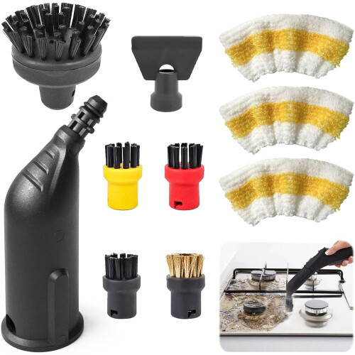 (Set 5) Karcher dampmopptilbehør: Vaskbare pads, runde børster og kraftig kobberbørste
