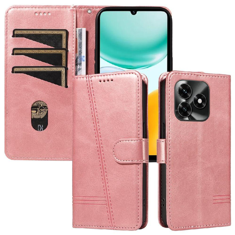 Flip Case For Honor X5c Wallet Phone Case With Credit Card Slot Pressed Pu Leather Detachable Bracelet Black 764563345113