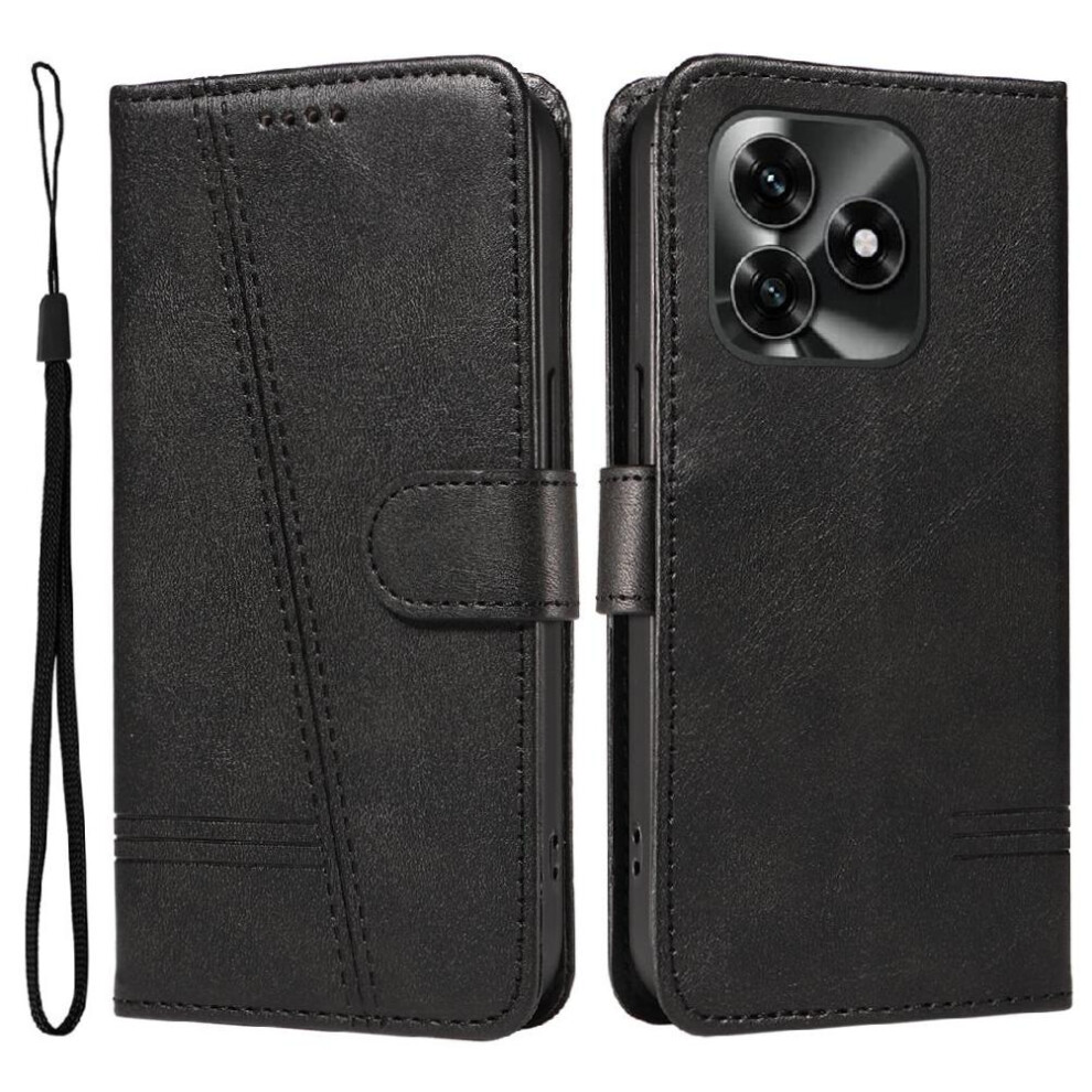 Filp Case For Honor X5c Wallet Phone Case With Credit Card Slot Pressed Pu Leather Detachable Bracelet Black 764563345090