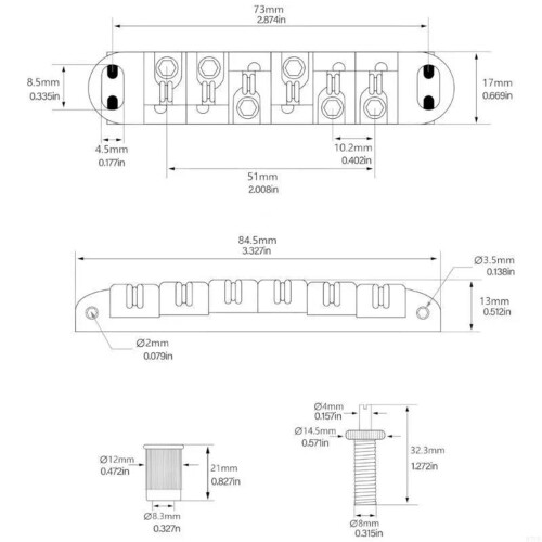6 String Electric Guitar Bridge with Roller Saddles, Adjustable Silver Metal Replacement for Stable Tuning 1