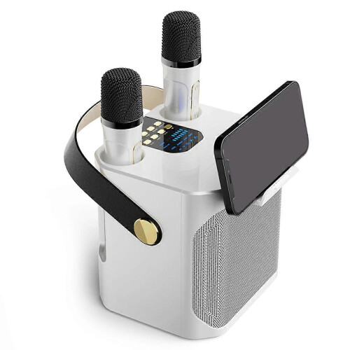 High Power Karaoke Bluetooth Speaker with Dual Microphone White_M