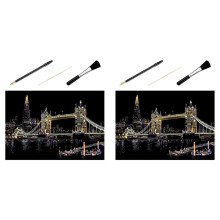 2X Adults Scratch Painting London Tower Bridge Picture & 3Pcs Tools  and Art-Supplies Gifts Set