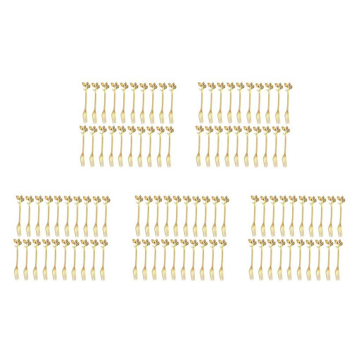 100Pcs Stainless Steel Flatware Fruit Fork Dinnerware Appetizer Snack Dessert Fork Kitchen Tableware Leaf Shape
