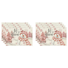 8 Stuks Kerstbomen Sneeuw Roze Kerst Placemats Winter Placemats voor Keuken Eetkamer Decoratie B