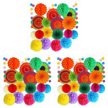 60Pcs Colourful Party Fiesta Decorations Paper Fans Paper Flower Honeycomb Balls Set for Wedding Birthday