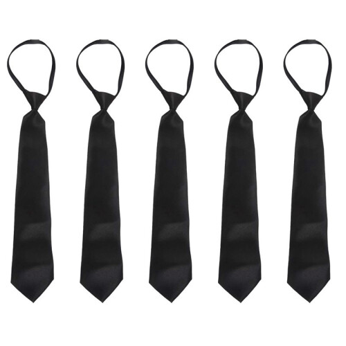 5X Men Solid Black Polyester Zip  Necktie Smooth Zipper Tie
