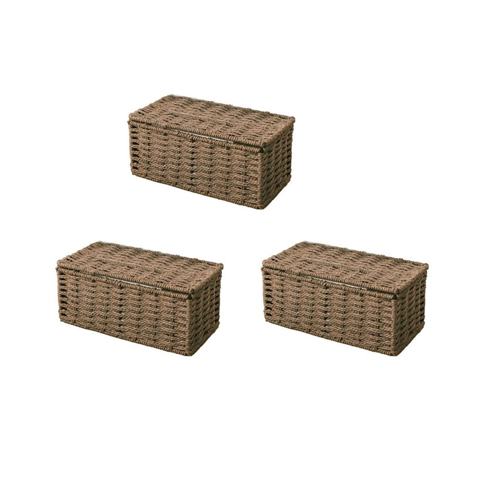 3X Rattan Tissue Box, Vintage Napkin Holder, Case Clutter Storage Container Cover, Living Room Desk Decoration (Coffee) Brecantia