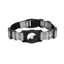 Cat and Dog Collar for Apple AirTag with Holder, Reflective Waterproof Nylon, Size S, Silver Gray