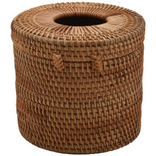 5X Round Rattan Tissue Box Vine Roll Holder Toilet Paper Cover Dispenser for Barthroom,Home,Hotel and Office