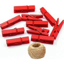 100 Colored Wooden Large Pegs 45mm Clothespins Craft Photo Clips with 20 Meters