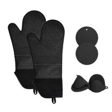 (Black) 6 Pcs Oven Mitts And Pot Holders Sets With Mini Oven Gloves And Hot Pads Potholders (black)