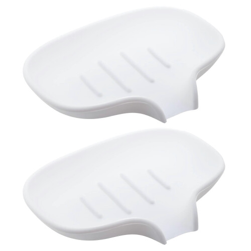 2 Silicone White Soap Dish, Self Draining Soap Holder, Soap Dish for Bathroom Shower Kitchen