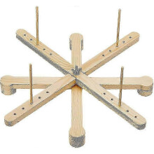 Amish-style portable wooden yarn swift winder with flat cross base, ideal for UK knitting and embroidery projects.