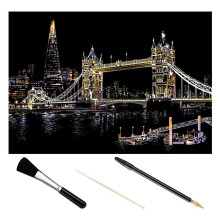 2X Adults Scratch Painting London Tower Bridge Picture & 3Pcs Tools  and Art-Supplies Gifts Set
