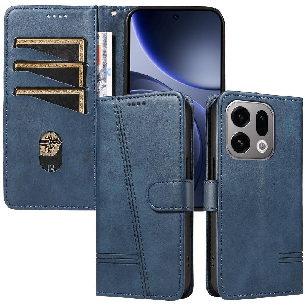 Filp Case For Oppo Find X9 With Credit Card Slot Pressed Pu Leather Detachable Bracelet Wallet Phone Case Black 764563345311