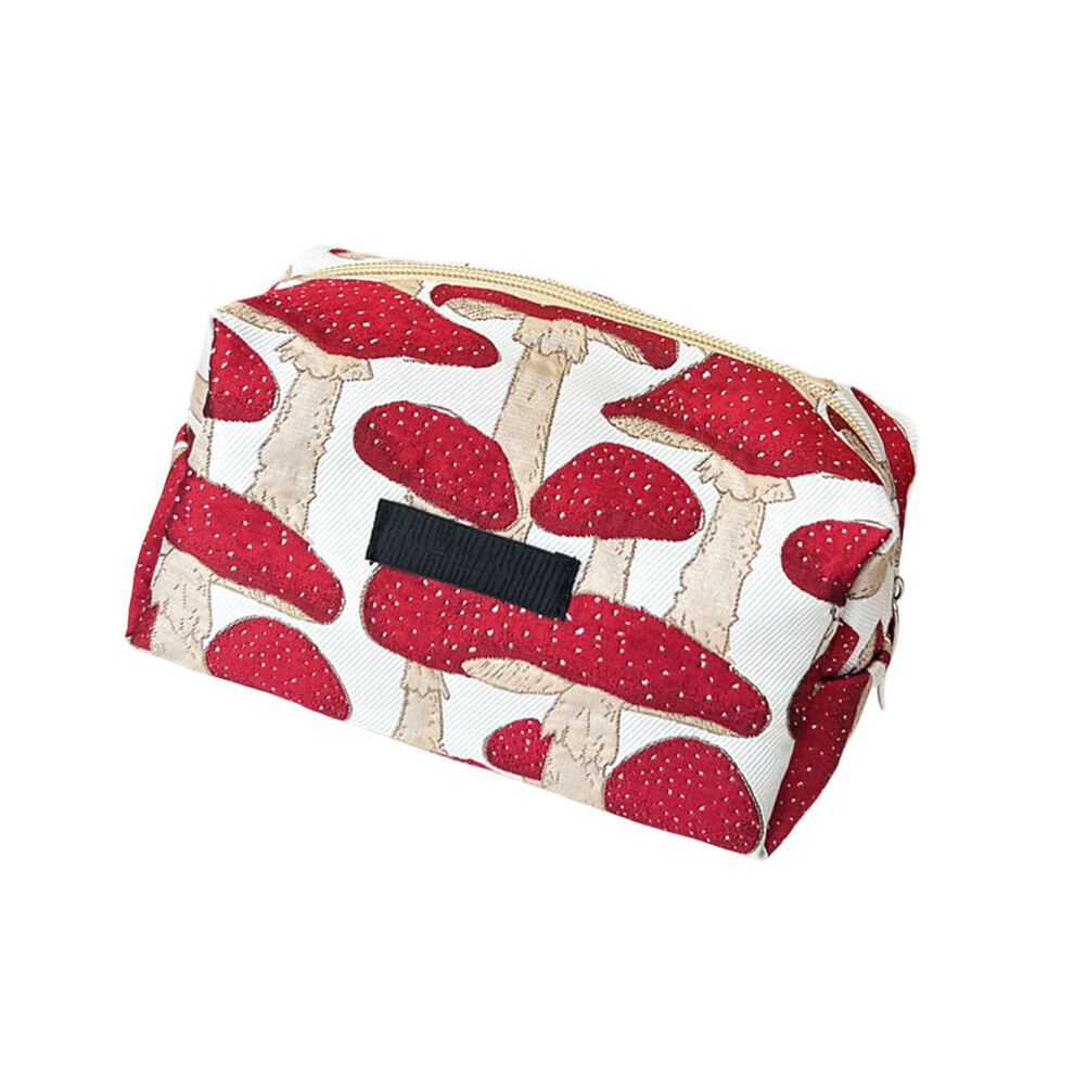 Red Travel Friendly Mushroom Pattern Toiletry Pouch Spacious- B
