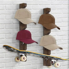 2X Wooden Hat Hanger for Baseball Cap Home Decor Space-Saving Wooden Organizer with Display Shelf Imitation Walnut Color
