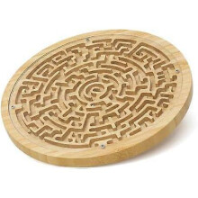 Wooden Labyrinth Board Game, Round Wooden Maze Game, Maze Puzzle with Two Metal Balls, Toddler Activity Board for Education, Puzzle Logic Game Toy Gif