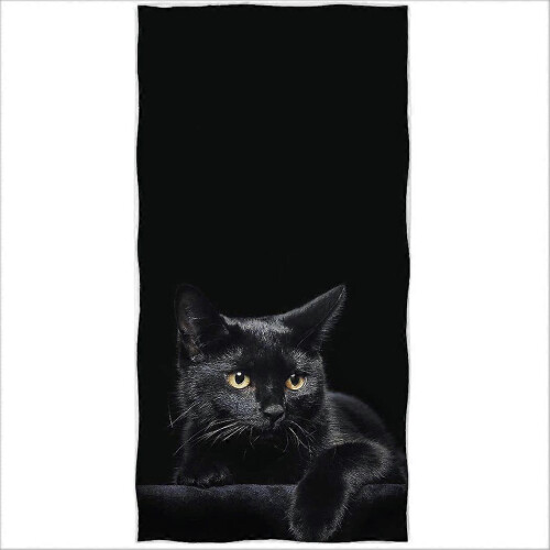 Beach towel 70 x 140 cm, black cat printed microfiber bath towel