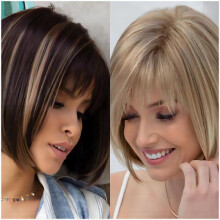 (Piano black) European & American Women's Short Straight Wig with Bob Cut & Side Bangs Synthetic Hair Wig Cap Natural Look Easy to Style