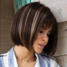 (Light brown) European & American Women's Short Straight Wig with Bob Cut & Side Bangs Synthetic Hair Wig Cap Natural Look Easy to Style