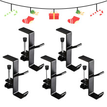 2 in 1 Adjustable Christmas Stocking Holders and Garland Mantel Hooks, NoDrill Metal Double Hooks, Black 5 Pack