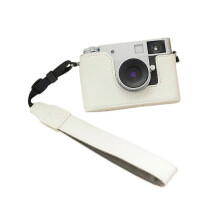 (White Case with wrist strap) For Fuji Xhalf Protective Cover For Xhalf Half-Grid Camera Bag Base Leather Case