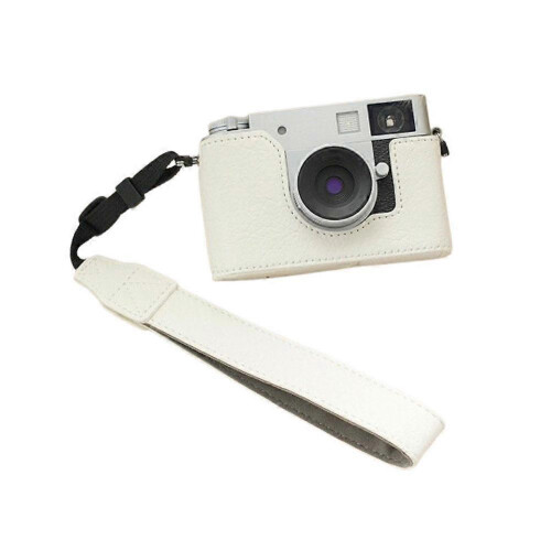 (White Case with wrist strap) For Fuji Xhalf Protective Cover For Xhalf Half-Grid Camera Bag Base Leather Case