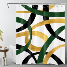 Modern Geometric Shower Curtain Green and Gold Vintage Design Fabric with Hooks 60x72 for Bathroom