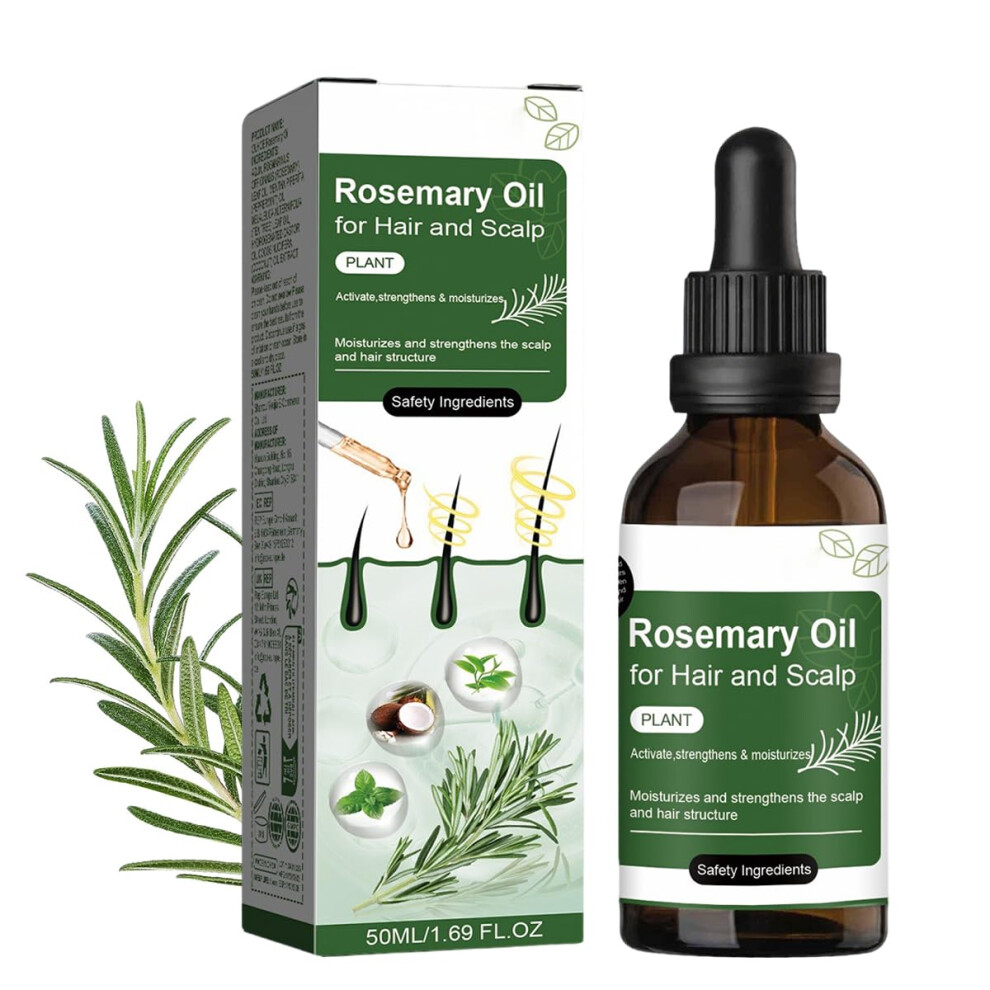 Rosemary Hair Growth Oil with Peppermint and Tea Tree for Deep Scalp Nourishment and Frizz Control 1.69fl oz