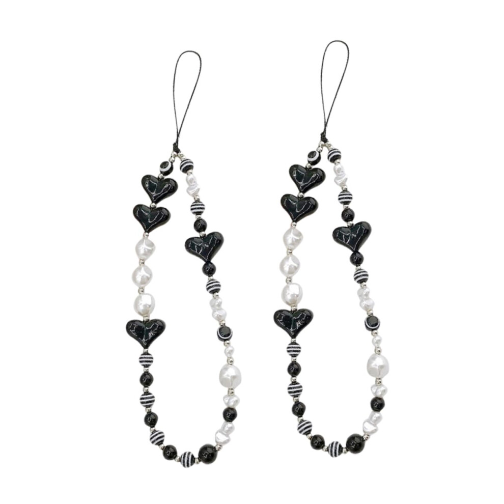 2Pcs Heart Beaded Phone Lanyard Strap Antilost Beaded Wrist Strap Cute Charm For Women And Teens 9073542183570