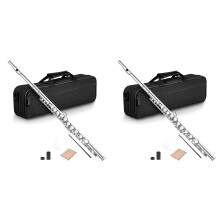 2X 16 Fori Aperti Chiusi Chiave C Flauto Traverso Professionale Strumento Musicale da Concerto con Guanti In Stick di Panno per La Pulizia Della