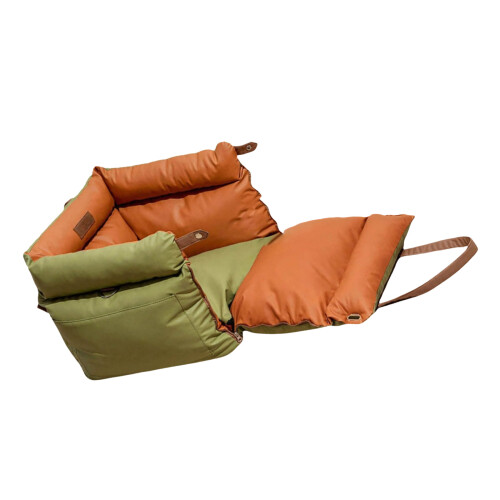 Dog Car Seat Bed With Storage Pocket Shockproof Padding-Green