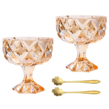 Thickened Glass High Stem Bowl For Ice Cream Dessert-Yellow