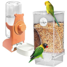 Bird Cage Feeder Waterer Set 2 Pack Visible Food-orange color