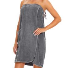 Women's Bath Wrap with Pocket Dark Gray Soft Absorbent Snap Closure Towel for Spa Shower Beach