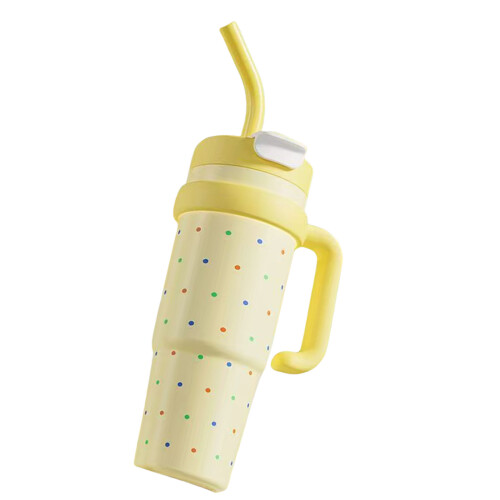 Grande tasse de paille isolée à Double couche, joint-Jaune