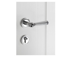 Silent Interior Door Handle Lock with Noise Reduction Latch, Solid Brass Silver American Style Lever for Wooden Bedroom Doors