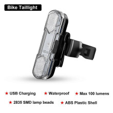 (white) Bike Tail Light Bicycle USB Rechargeable LED Rear Lamp Flashing Wraning N