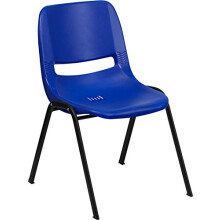 4 Pack Navy Ergonomic Shell Stackable Chairs 440lb Capacity with Black Frame and 14in Seat Height