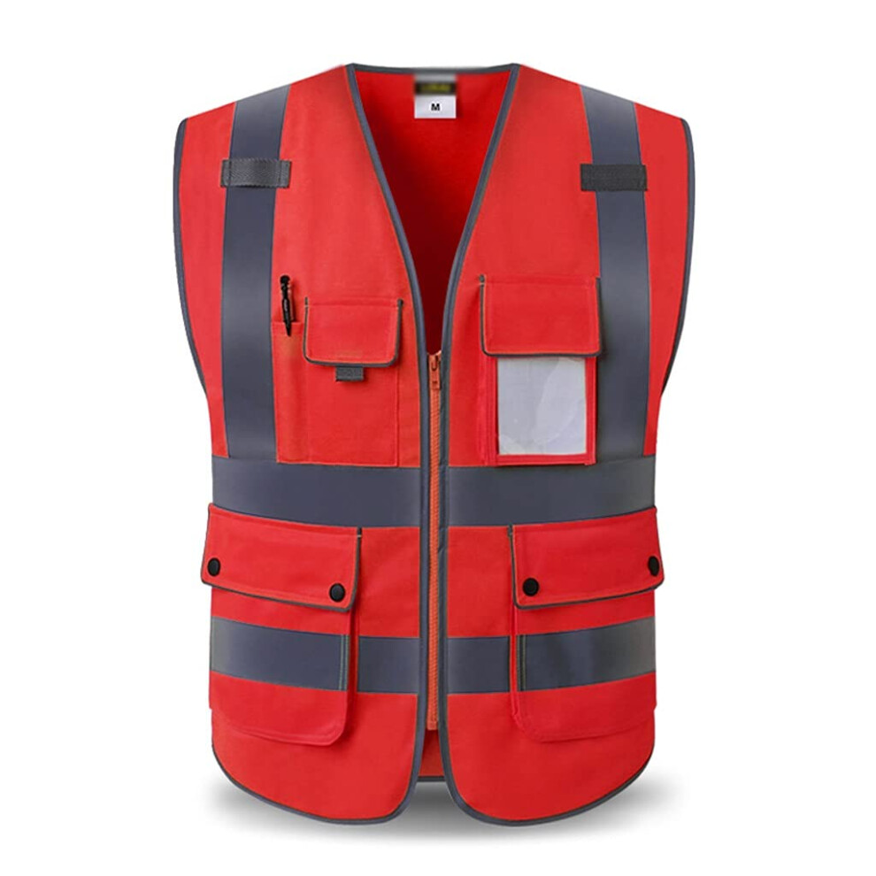 Reflective Safety Vest Red 27.6In Visibility Multipocket Breathable Vest For Running Cycling Work 9351714681391